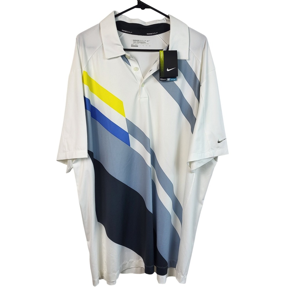 Nike Golf Tour Performance Dri Fit Polo Shirt Mens 2XL NWT White Striped Golf